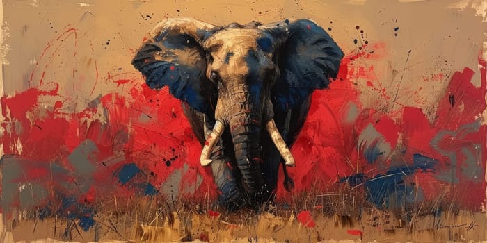 Oil painting of elephant, artist collection of animal painting for decoration and interior