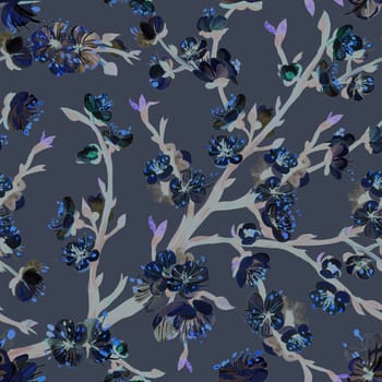 Botanical abstract pattern with silhouettes of sakura on a delicate background