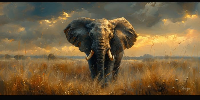 Oil painting of elephant, artist collection of animal painting for decoration and interior