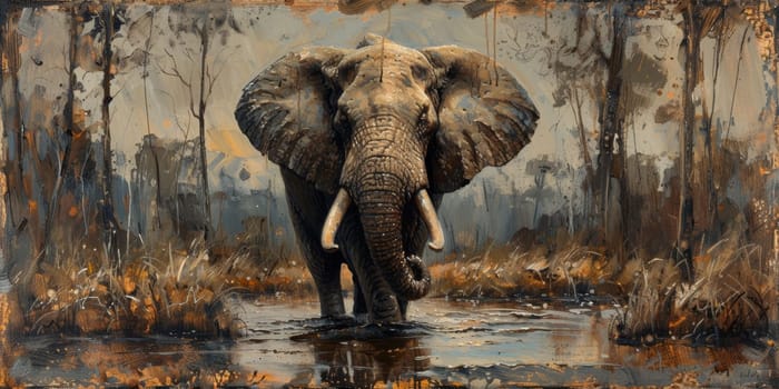 Oil painting of elephant, artist collection of animal painting for decoration and interior