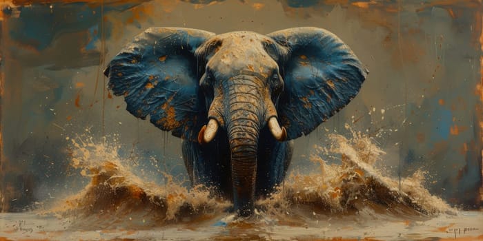 Oil painting of elephant, artist collection of animal painting for decoration and interior