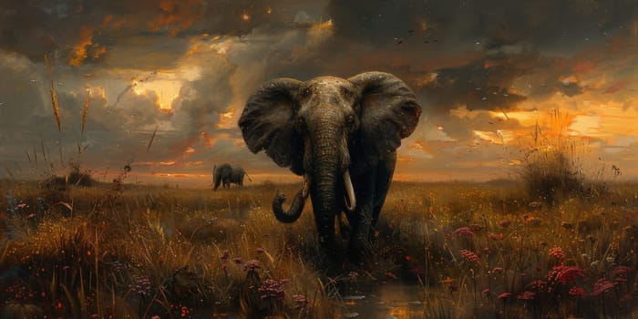 Oil painting of elephant, artist collection of animal painting for decoration and interior