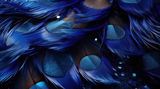 A close up of a blue and black feathery display