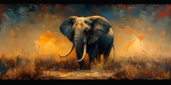 Oil painting of elephant, artist collection of animal painting for decoration and interior