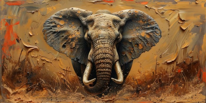 Oil painting of elephant, artist collection of animal painting for decoration and interior