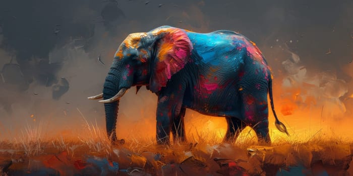 Oil painting of elephant, artist collection of animal painting for decoration and interior