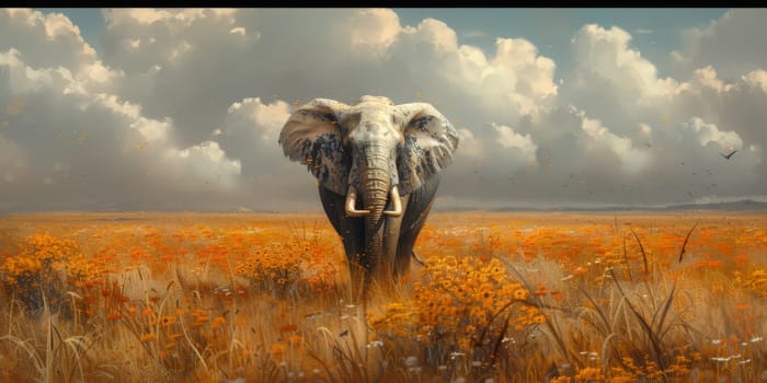 Oil painting of elephant, artist collection of animal painting for decoration and interior