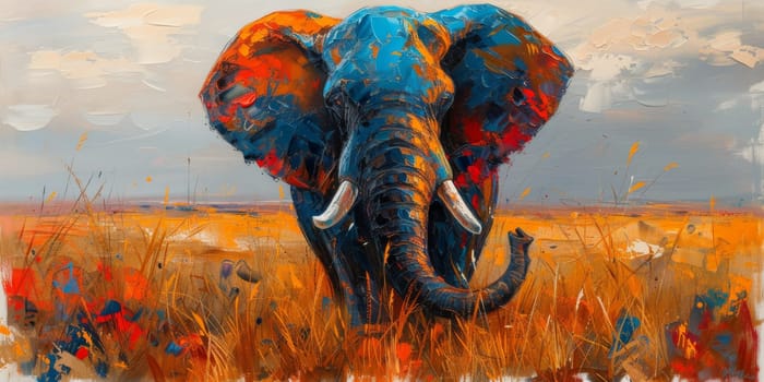 Oil painting of elephant, artist collection of animal painting for decoration and interior