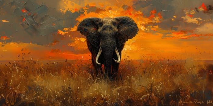 Oil painting of elephant, artist collection of animal painting for decoration and interior