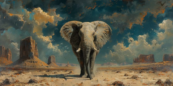 Oil painting of elephant, artist collection of animal painting for decoration and interior