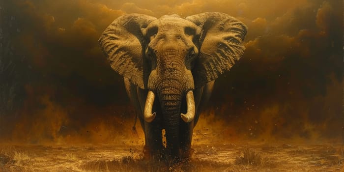 Oil painting of elephant, artist collection of animal painting for decoration and interior