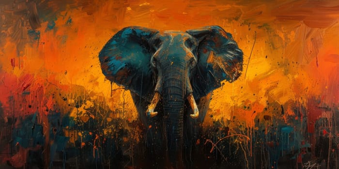 Oil painting of elephant, artist collection of animal painting for decoration and interior