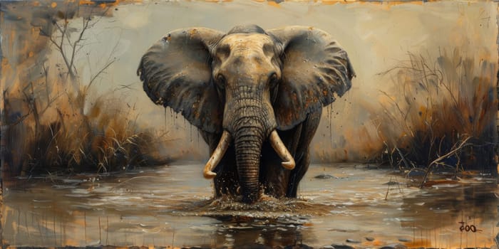 Oil painting of elephant, artist collection of animal painting for decoration and interior