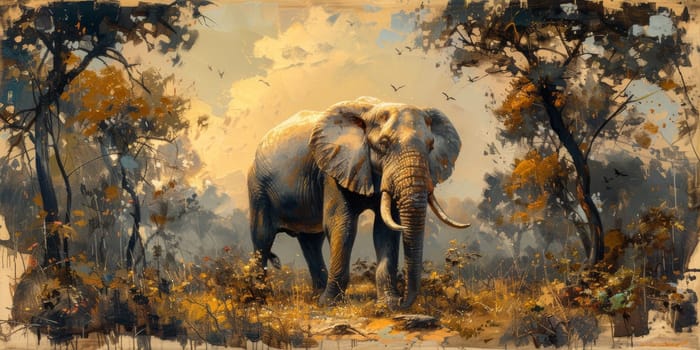 Oil painting of elephant, artist collection of animal painting for decoration and interior