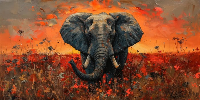 Oil painting of elephant, artist collection of animal painting for decoration and interior