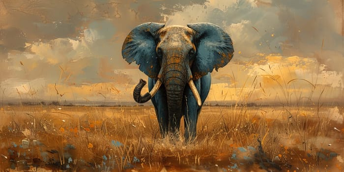 Oil painting of elephant, artist collection of animal painting for decoration and interior