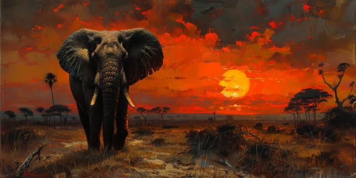 Oil painting of elephant, artist collection of animal painting for decoration and interior