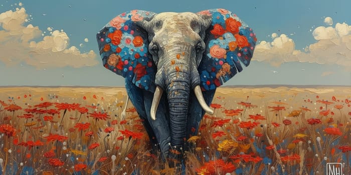 Oil painting of elephant, artist collection of animal painting for decoration and interior