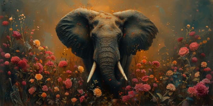 Oil painting of elephant, artist collection of animal painting for decoration and interior