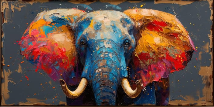 Oil painting of elephant, artist collection of animal painting for decoration and interior