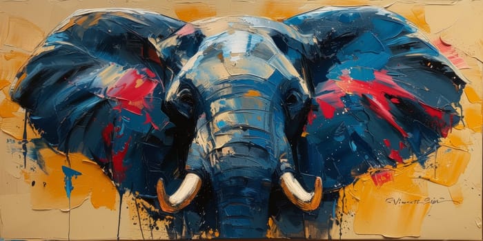 Oil painting of elephant, artist collection of animal painting for decoration and interior