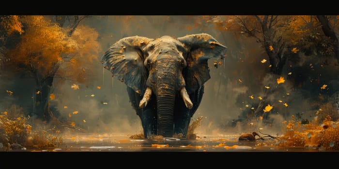 Oil painting of elephant, artist collection of animal painting for decoration and interior