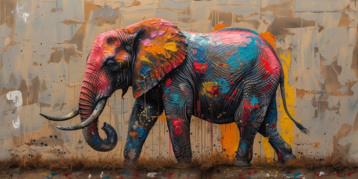 Oil painting of elephant, artist collection of animal painting for decoration and interior