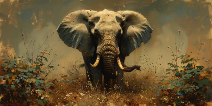 Oil painting of elephant, artist collection of animal painting for decoration and interior