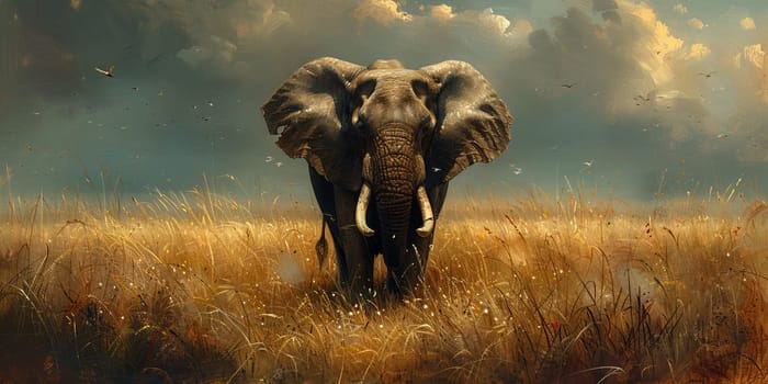 Oil painting of elephant, artist collection of animal painting for decoration and interior