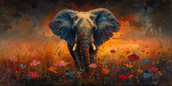 Oil painting of elephant, artist collection of animal painting for decoration and interior