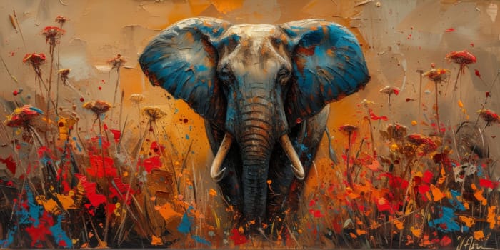 Oil painting of elephant, artist collection of animal painting for decoration and interior