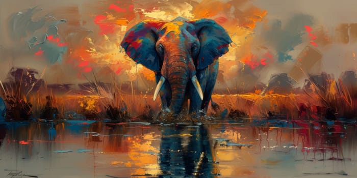 Oil painting of elephant, artist collection of animal painting for decoration and interior