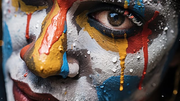 A close up of a person with painted face and body