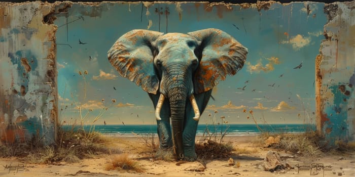 Oil painting of elephant, artist collection of animal painting for decoration and interior