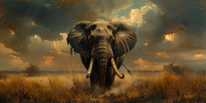 Oil painting of elephant, artist collection of animal painting for decoration and interior