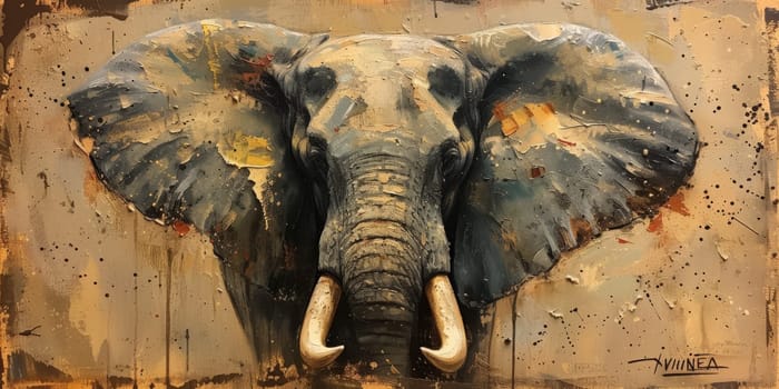 Oil painting of elephant, artist collection of animal painting for decoration and interior