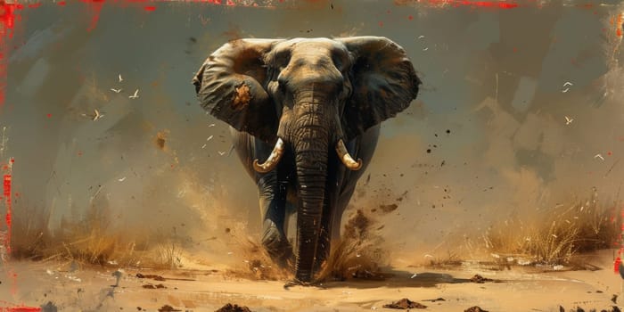 Oil painting of elephant, artist collection of animal painting for decoration and interior