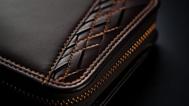 A close up of a brown leather case with stitching on it