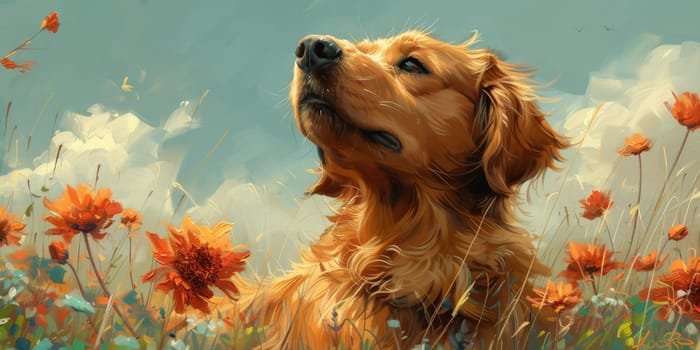 Charming watercolor illustration captures cute dog in a bright and colorful style