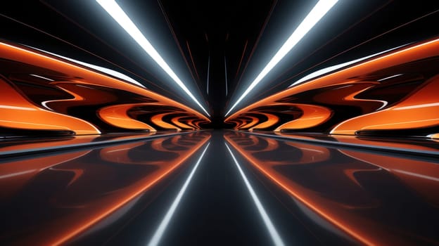 A futuristic looking tunnel with orange lights and a black background
