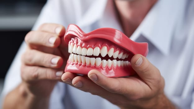 A man holding a fake tooth in his hand with the teeth facing out