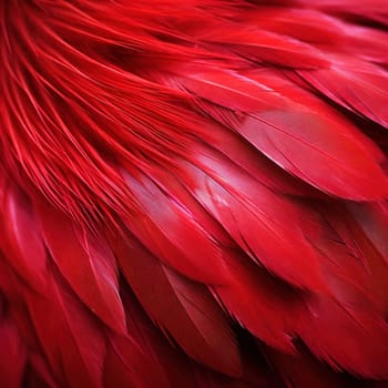 A close up of a red bird's feathers with some green in it