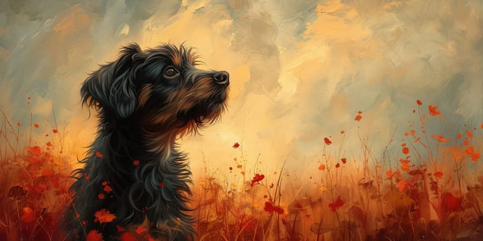 Charming watercolor illustration captures cute dog in a bright and colorful style