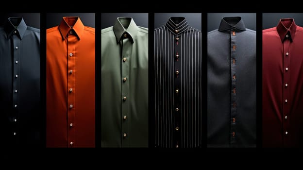 A row of men's dress shirts with different colors and patterns