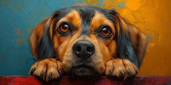 Charming watercolor illustration captures cute dog in a bright and colorful style