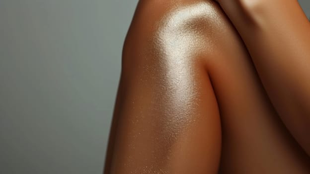 A close up of a woman's legs with shiny skin