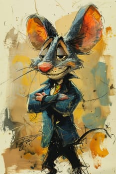 A cartoon mouse in a suit with his arms crossed