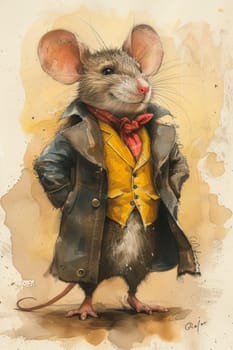 A painting of a mouse wearing an old fashioned coat and tie