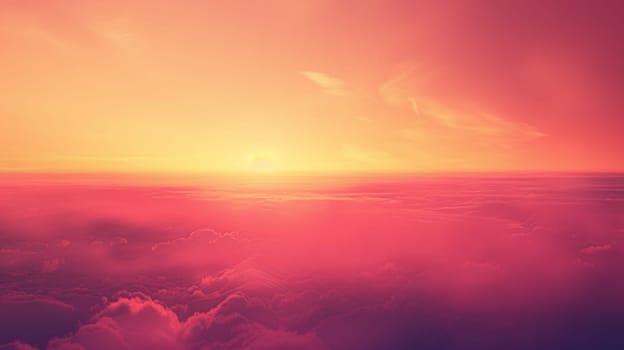 A view of a plane flying over the clouds at sunset