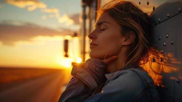 A woman with her head resting on the window of a train